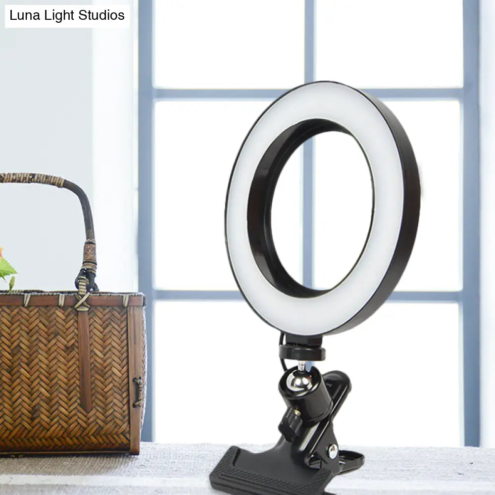 DecorBites™ Portable LED Mirror Light with Black Clip-on, Metal Shade for Mobile Phone Support