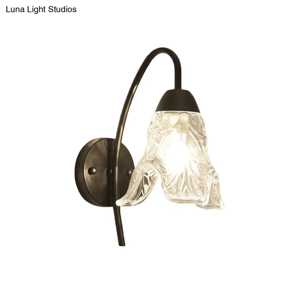 DecorBites™ Post-Modern Black Metal Wall Mount Light with Clear Crystal Shade - Trapezoid/Flower/Drum Design