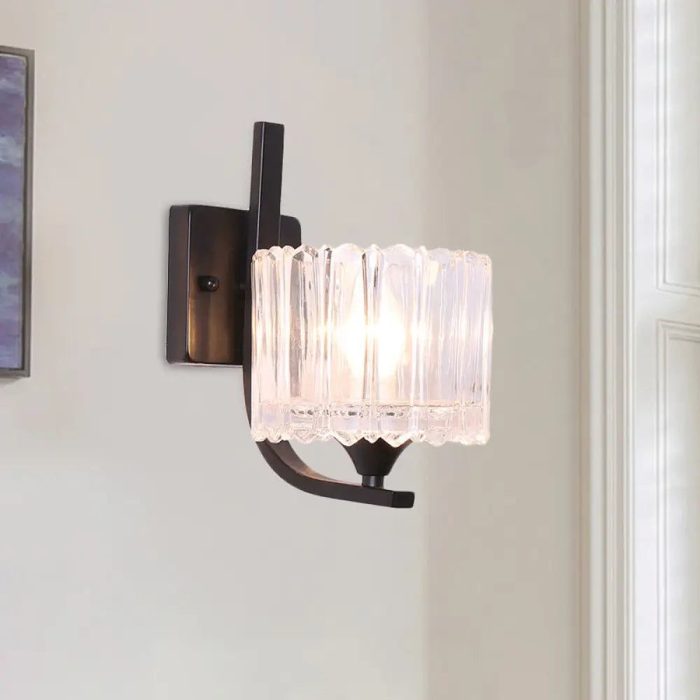 DecorBites™ Post-Modern Black Metal Wall Mount Light with Clear Crystal Shade - Trapezoid/Flower/Drum Design