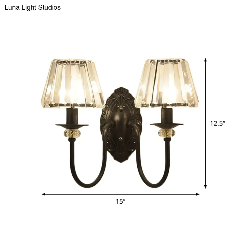 DecorBites™ Post-Modern Black Metal Wall Mount Light with Clear Crystal Shade - Trapezoid/Flower/Drum Design