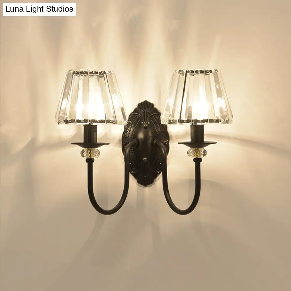 DecorBites™ Post-Modern Black Metal Wall Mount Light with Clear Crystal Shade - Trapezoid/Flower/Drum Design