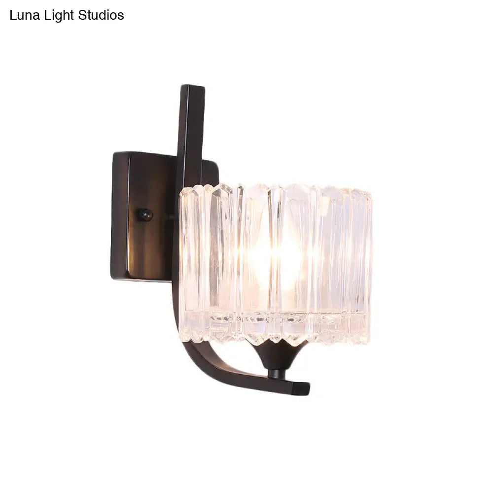 DecorBites™ Post-Modern Black Metal Wall Mount Light with Clear Crystal Shade - Trapezoid/Flower/Drum Design
