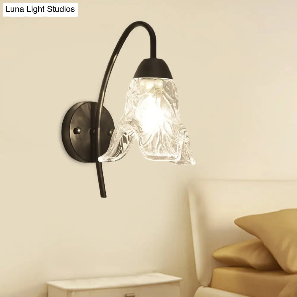 DecorBites™ Post-Modern Black Metal Wall Mount Light with Clear Crystal Shade - Trapezoid/Flower/Drum Design
