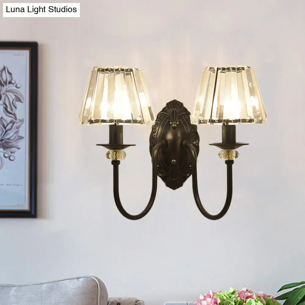 DecorBites™ Post-Modern Black Metal Wall Mount Light with Clear Crystal Shade - Trapezoid/Flower/Drum Design