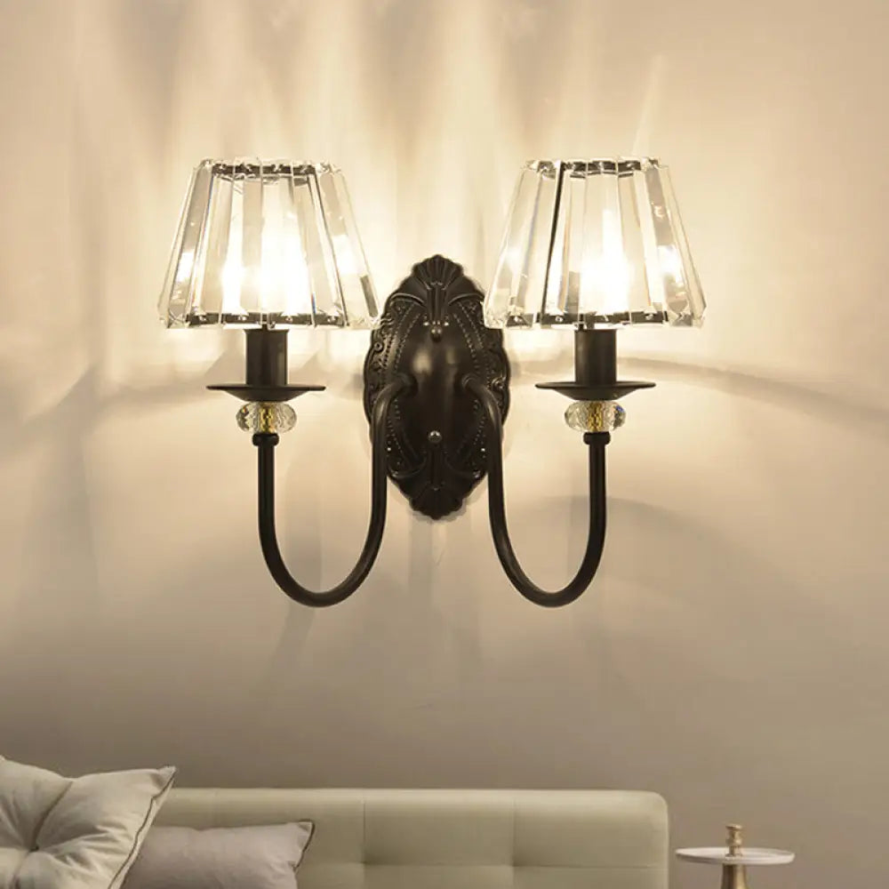 DecorBites™ Post-Modern Black Metal Wall Mount Light with Clear Crystal Shade - Trapezoid/Flower/Drum Design