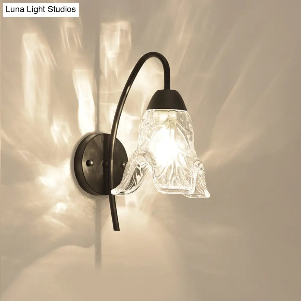 DecorBites™ Post-Modern Black Metal Wall Mount Light with Clear Crystal Shade - Trapezoid/Flower/Drum Design