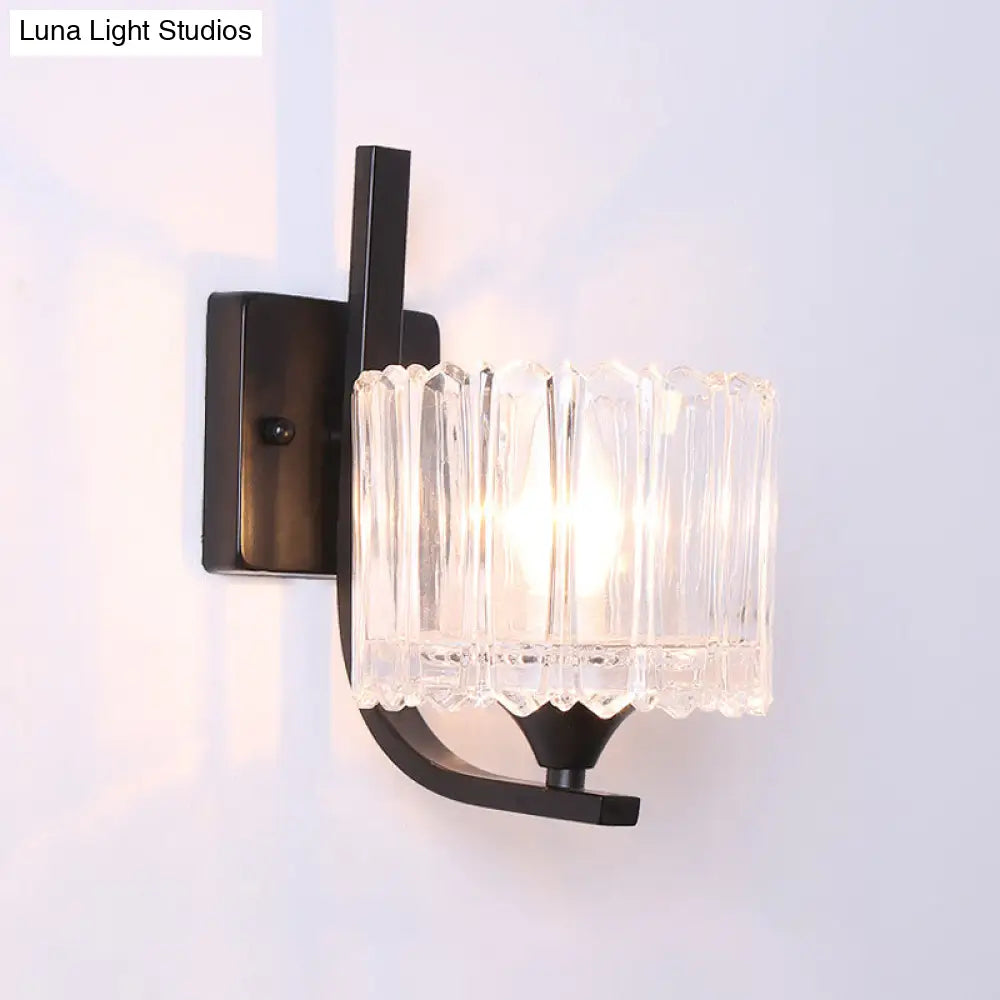DecorBites™ Post-Modern Black Metal Wall Mount Light with Clear Crystal Shade - Trapezoid/Flower/Drum Design