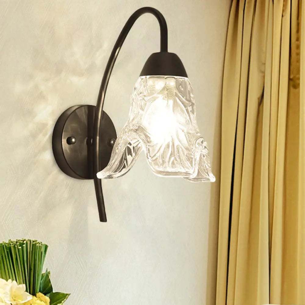 DecorBites™ Post-Modern Black Metal Wall Mount Light with Clear Crystal Shade - Trapezoid/Flower/Drum Design