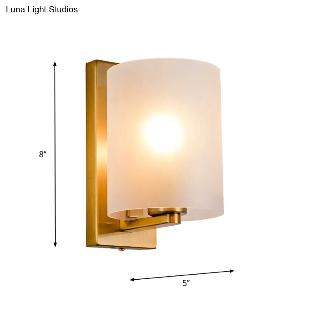 DecorBites™ Post Modern Brass Finish Wall Lamp with Clear/Textured White Glass - Cylindric Sconce Design (1 Bulb)