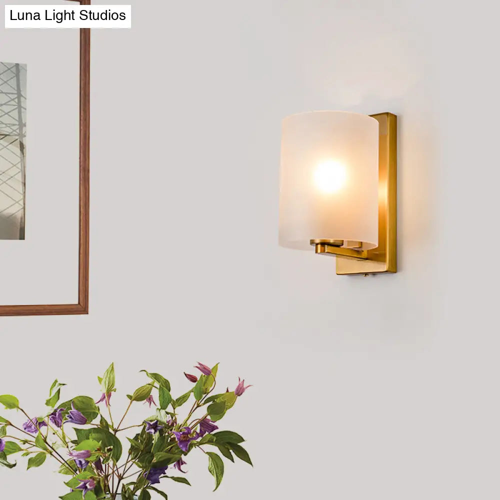 DecorBites™ Post Modern Brass Finish Wall Lamp with Clear/Textured White Glass - Cylindric Sconce Design (1 Bulb)