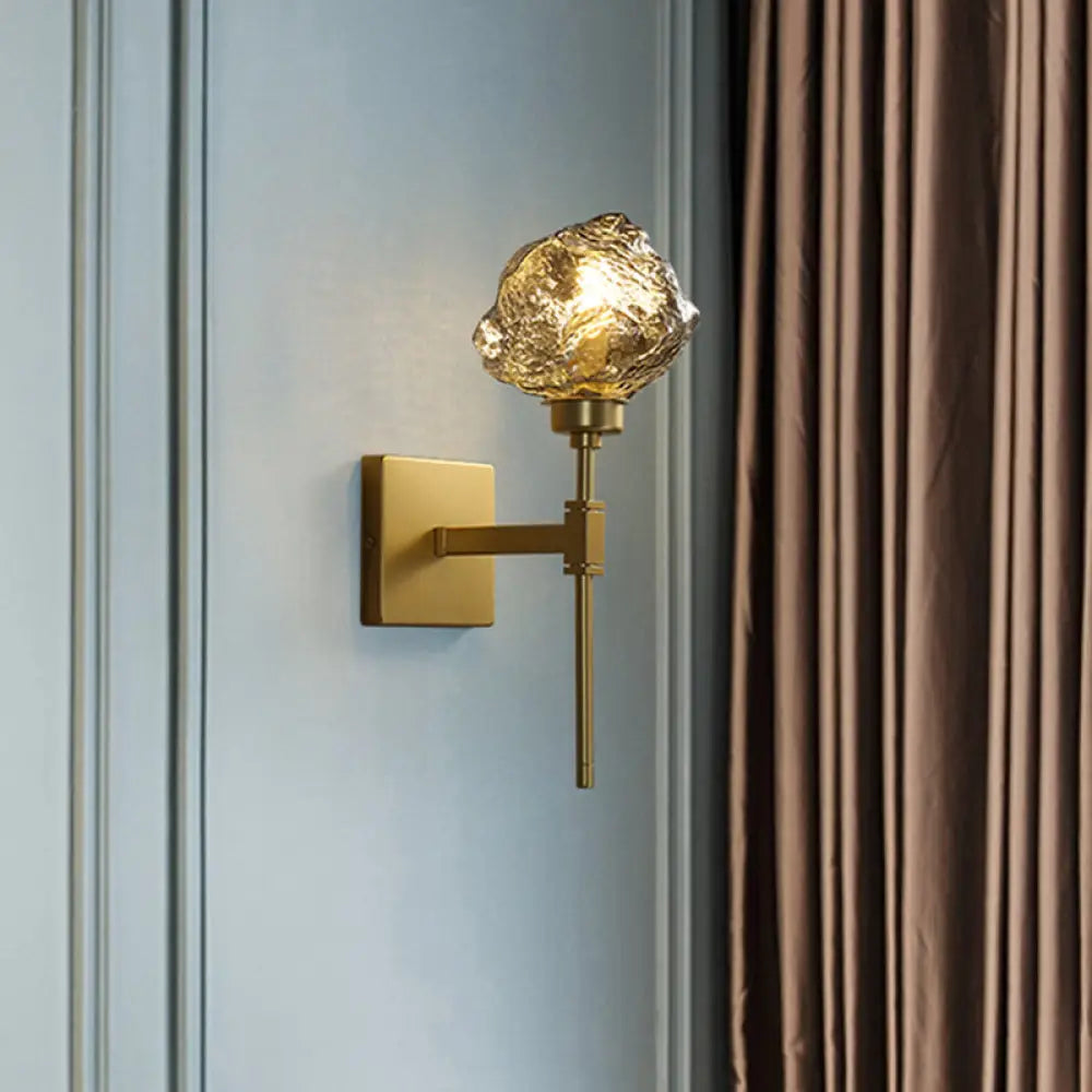 DecorBites™ Post Modern Brass Ice Block Wall Light Sconce with Amber/Smoke Gray Glass - Wall Mounted Lamp for Living Room