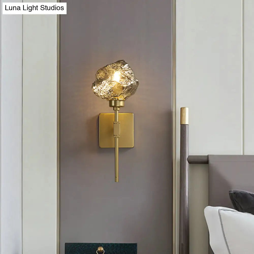 DecorBites™ Post Modern Brass Ice Block Wall Light Sconce with Amber/Smoke Gray Glass - Wall Mounted Lamp for Living Room