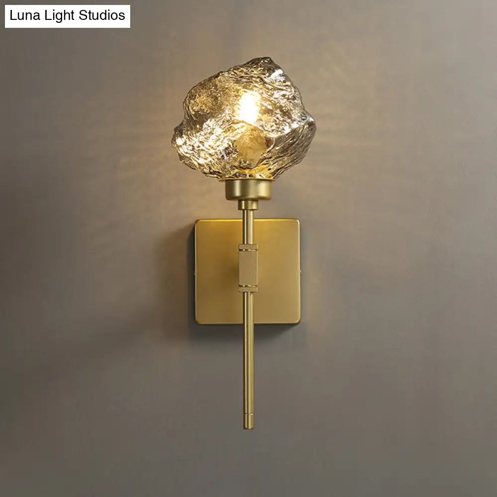 DecorBites™ Post Modern Brass Ice Block Wall Light Sconce with Amber/Smoke Gray Glass - Wall Mounted Lamp for Living Room