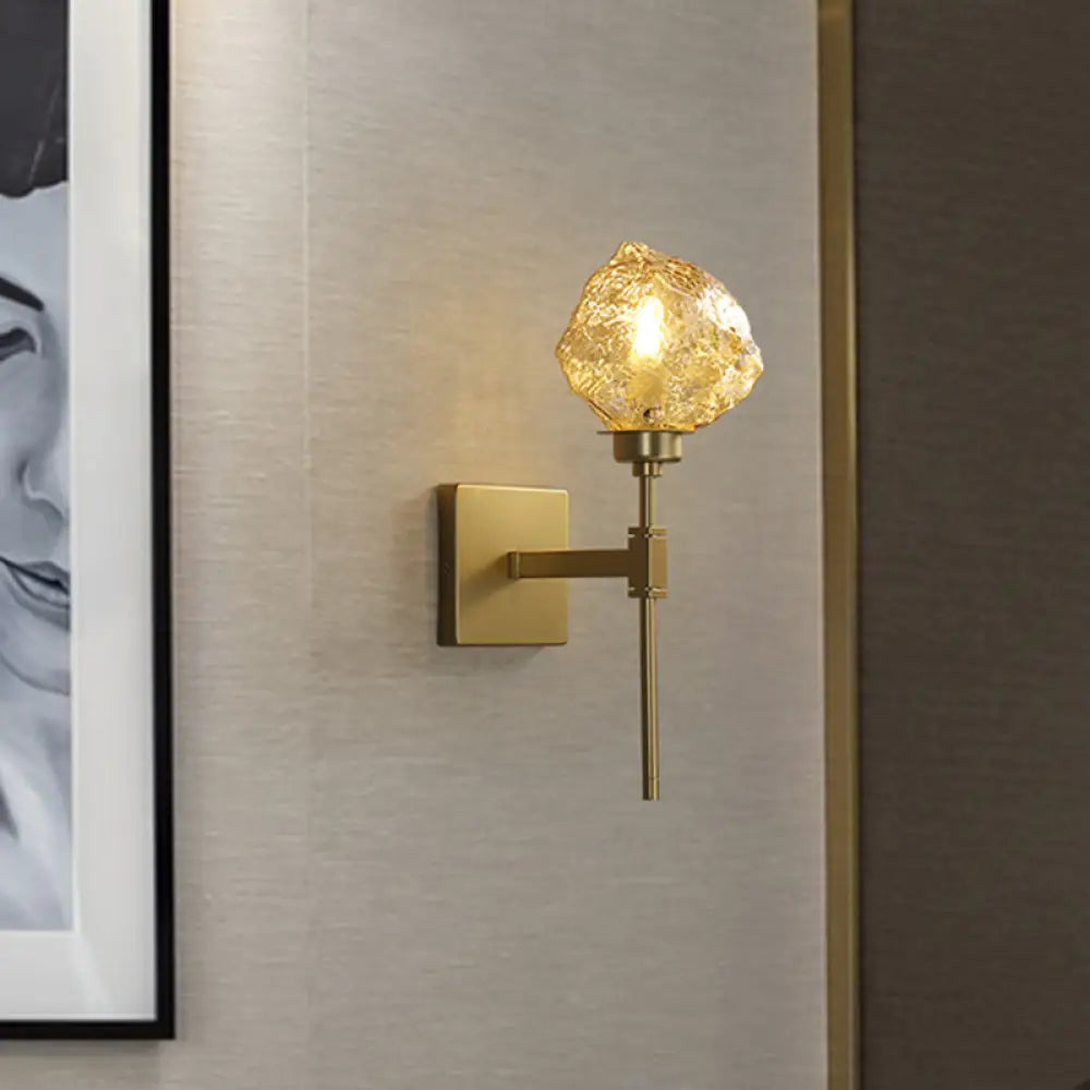 DecorBites™ Post Modern Brass Ice Block Wall Light Sconce with Amber/Smoke Gray Glass - Wall Mounted Lamp for Living Room