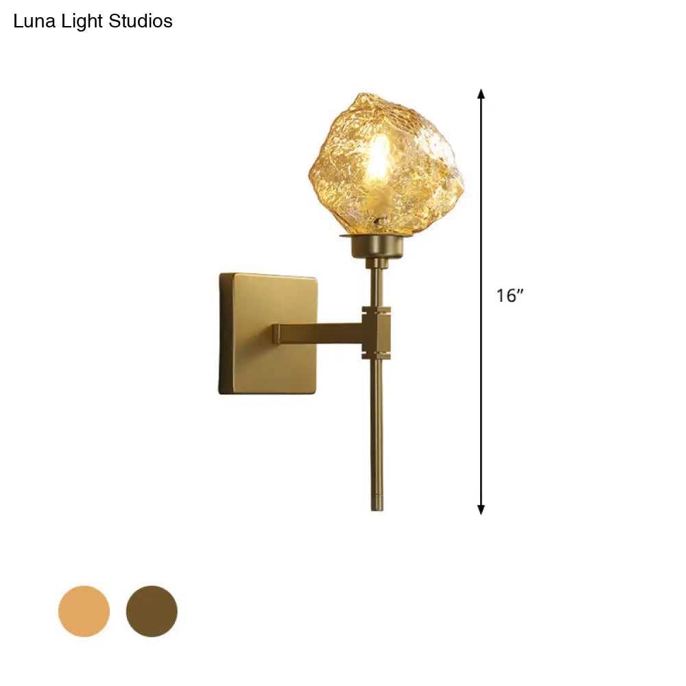 DecorBites™ Post Modern Brass Ice Block Wall Light Sconce with Amber/Smoke Gray Glass - Wall Mounted Lamp for Living Room