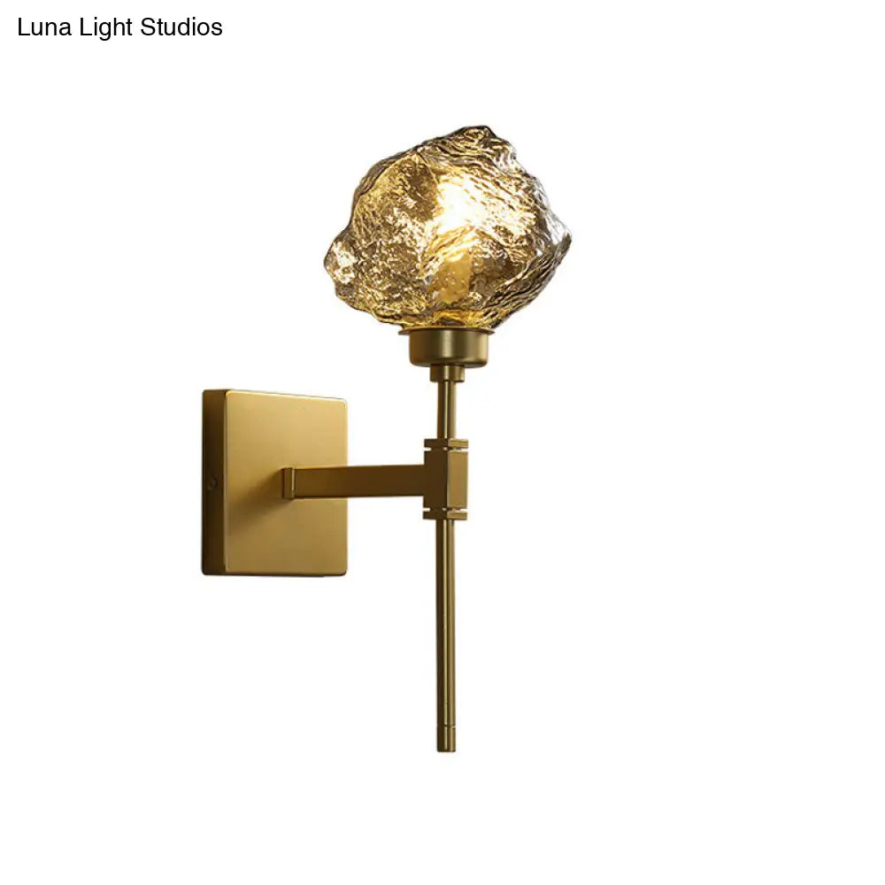 DecorBites™ Post Modern Brass Ice Block Wall Light Sconce with Amber/Smoke Gray Glass - Wall Mounted Lamp for Living Room