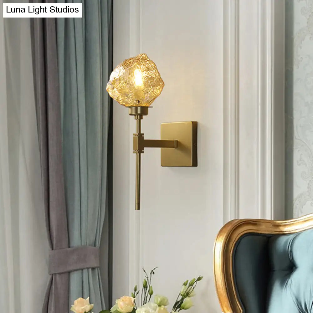 DecorBites™ Post Modern Brass Ice Block Wall Light Sconce with Amber/Smoke Gray Glass - Wall Mounted Lamp for Living Room