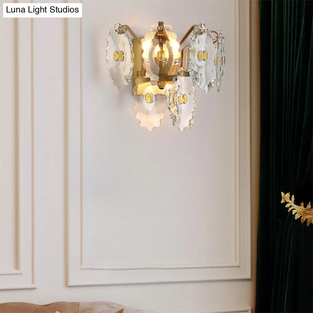 DecorBites™ Postmodern 2-Light Wall Sconce with Clear Crystal and Green/Gold Gem Accent