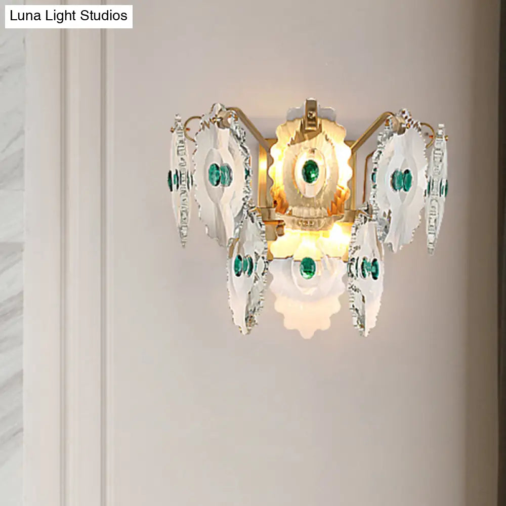 DecorBites™ Postmodern 2-Light Wall Sconce with Clear Crystal and Green/Gold Gem Accent