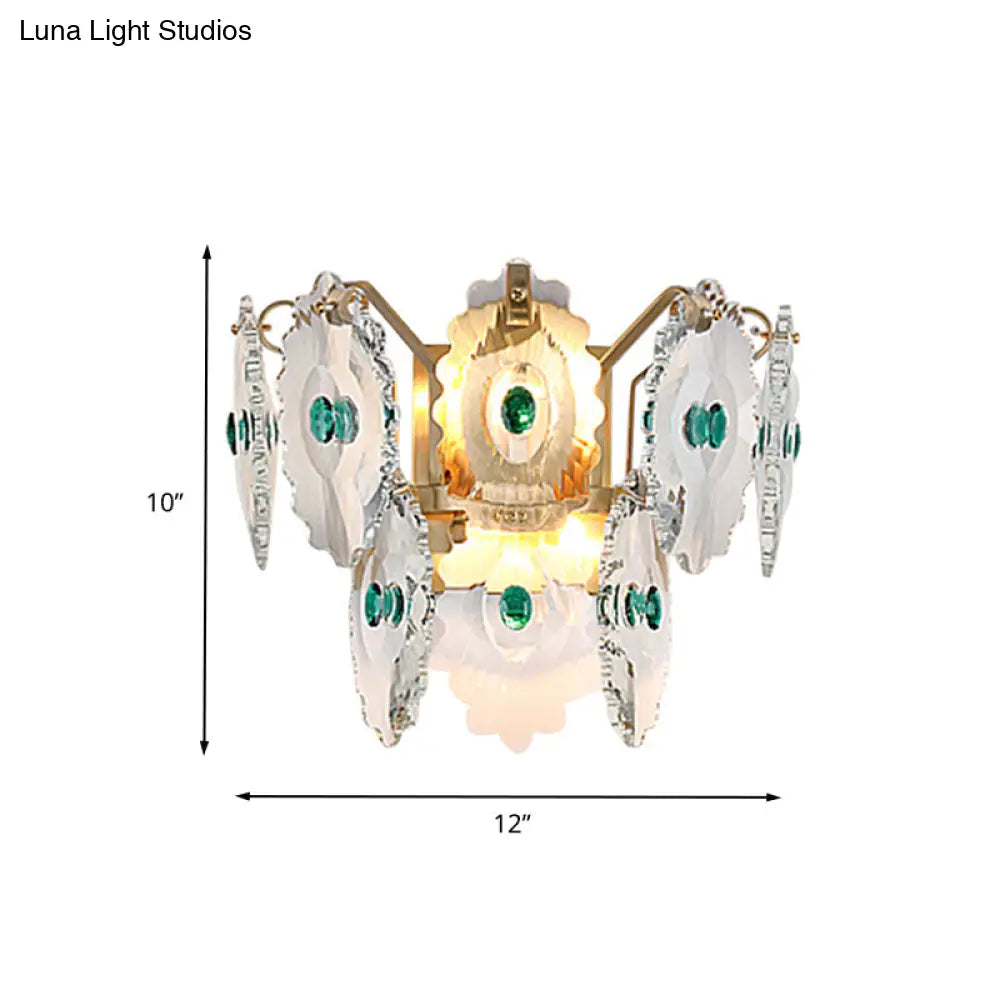 DecorBites™ Postmodern 2-Light Wall Sconce with Clear Crystal and Green/Gold Gem Accent