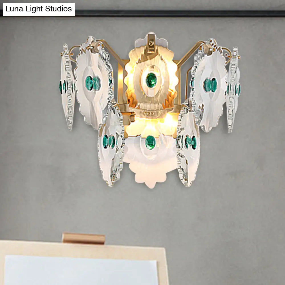 DecorBites™ Postmodern 2-Light Wall Sconce with Clear Crystal and Green/Gold Gem Accent