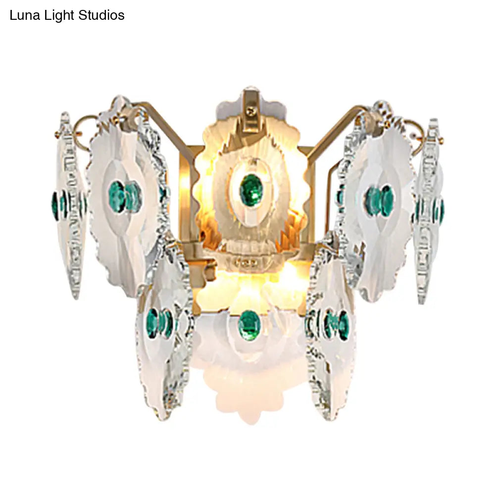 DecorBites™ Postmodern 2-Light Wall Sconce with Clear Crystal and Green/Gold Gem Accent