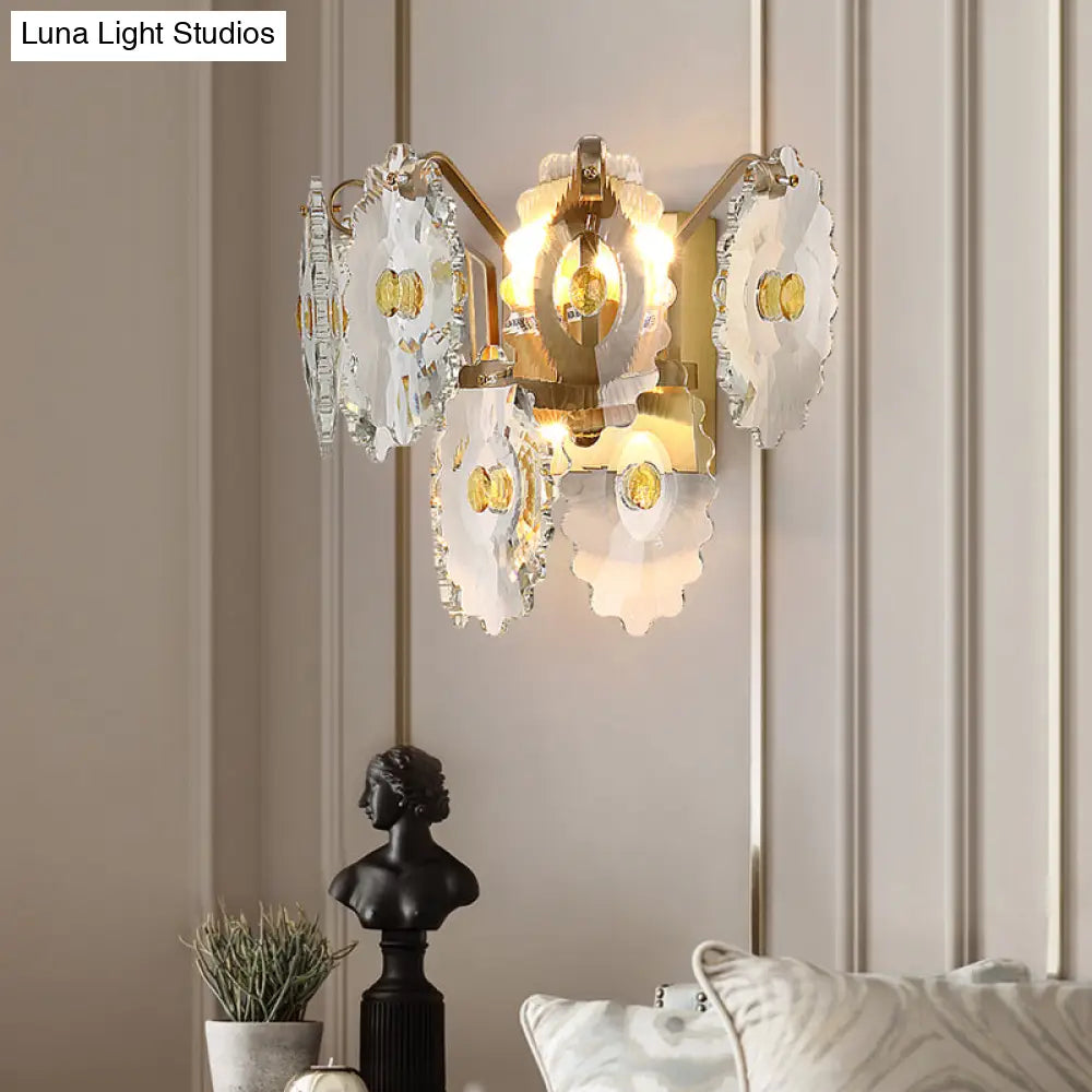 DecorBites™ Postmodern 2-Light Wall Sconce with Clear Crystal and Green/Gold Gem Accent