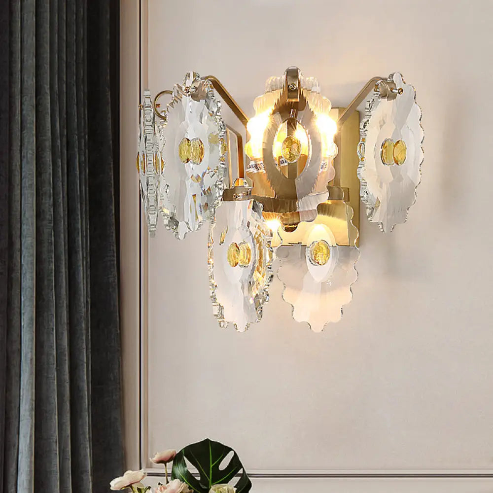 DecorBites™ Postmodern 2-Light Wall Sconce with Clear Crystal and Green/Gold Gem Accent