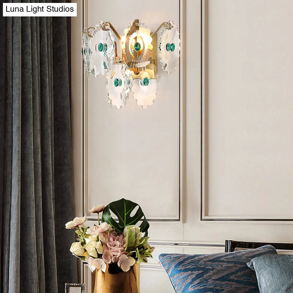 DecorBites™ Postmodern 2-Light Wall Sconce with Clear Crystal and Green/Gold Gem Accent