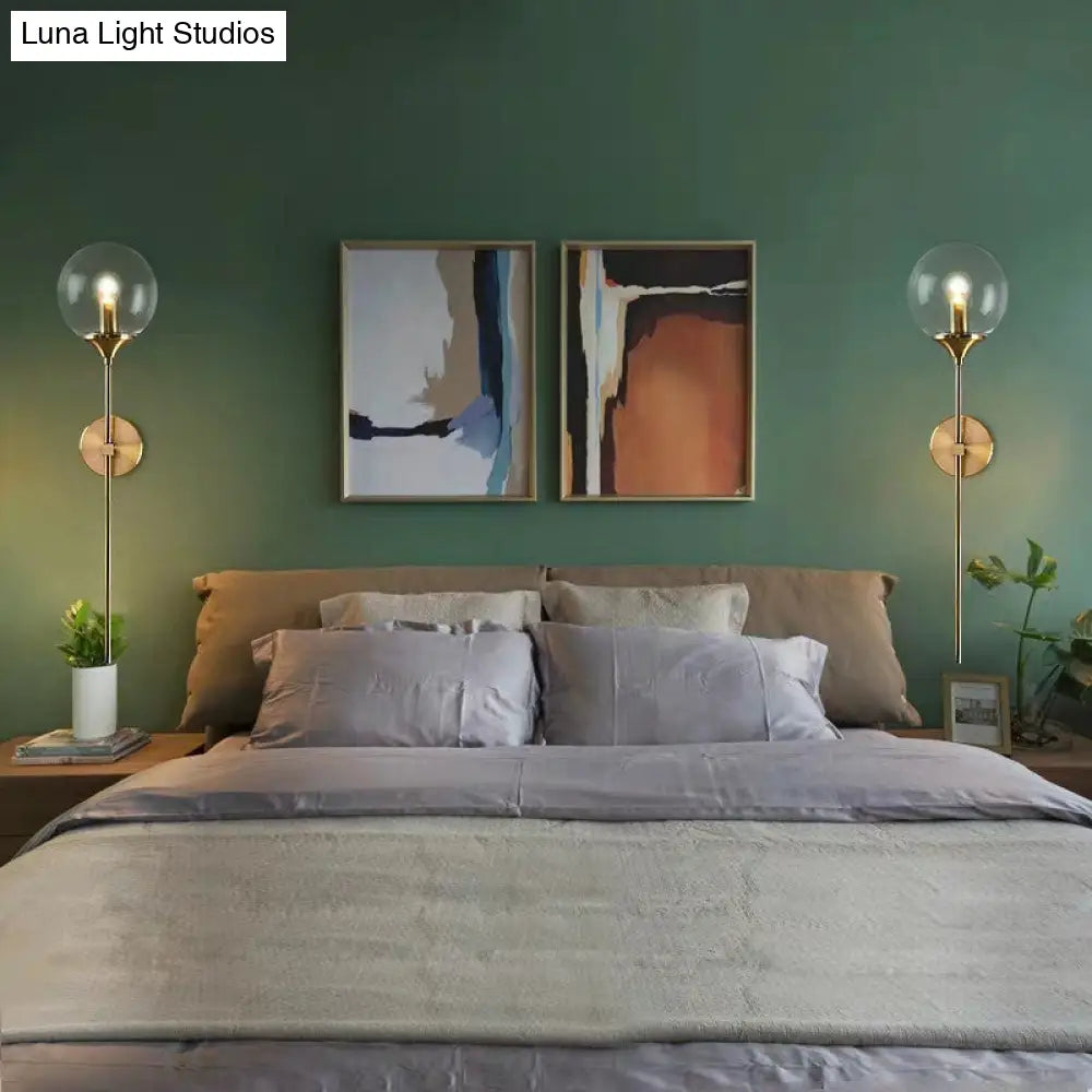 DecorBites™ Postmodern Brass Pencil Arm Wall Lamp Sconce with Ball Glass Shade