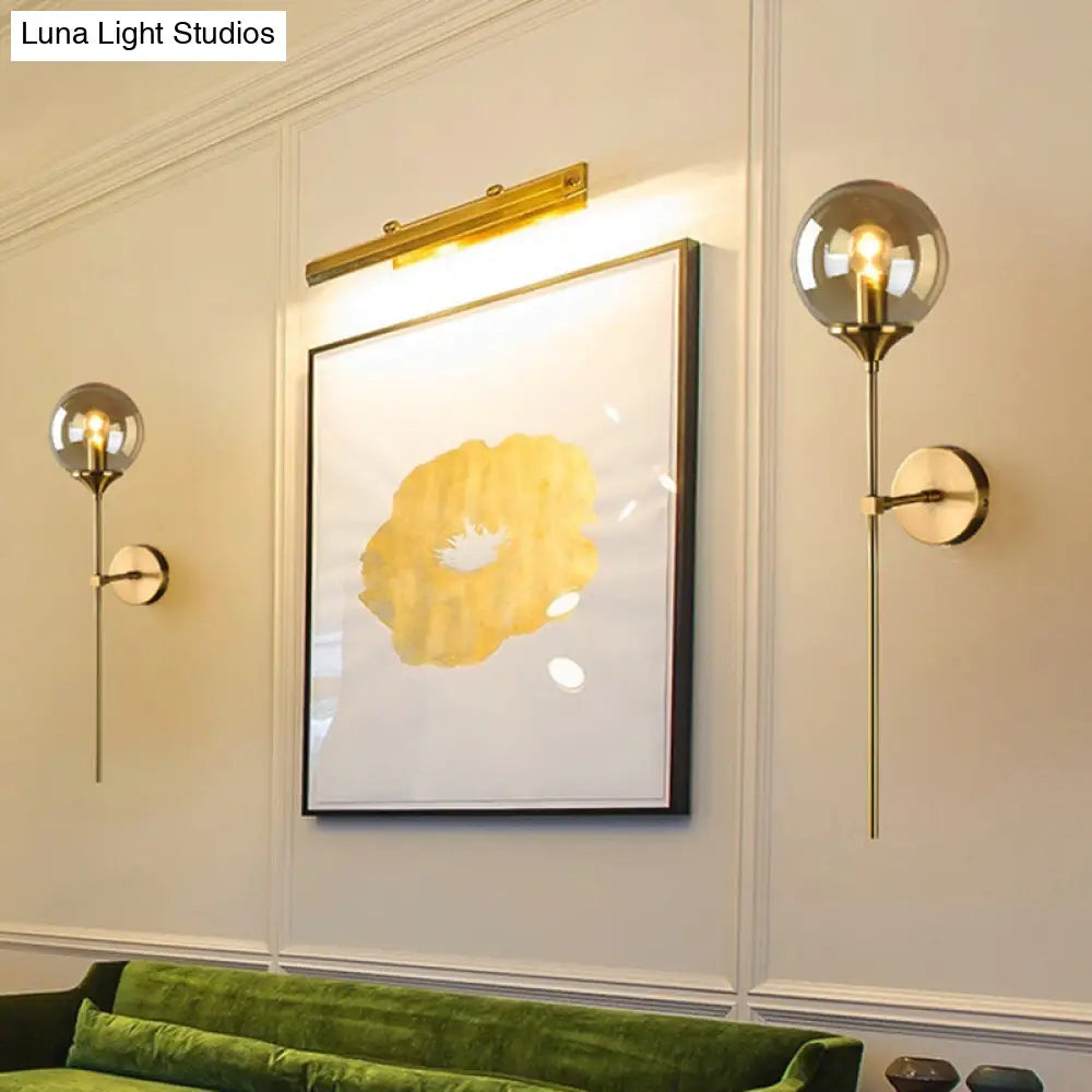 DecorBites™ Postmodern Brass Pencil Arm Wall Lamp Sconce with Ball Glass Shade