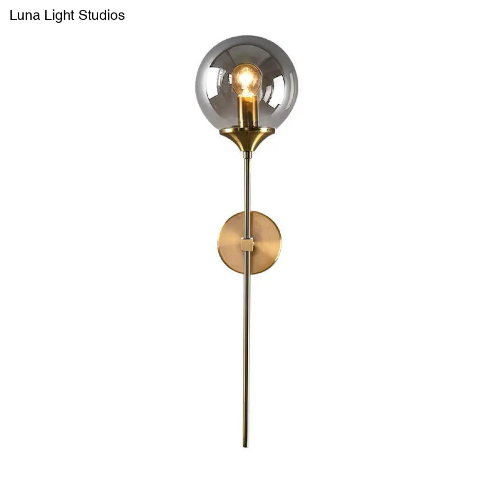 DecorBites™ Postmodern Brass Pencil Arm Wall Lamp Sconce with Ball Glass Shade