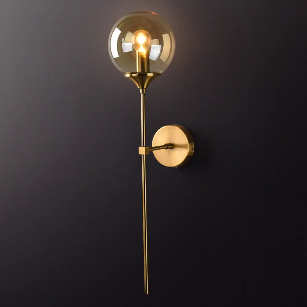 DecorBites™ Postmodern Brass Pencil Arm Wall Lamp Sconce with Ball Glass Shade