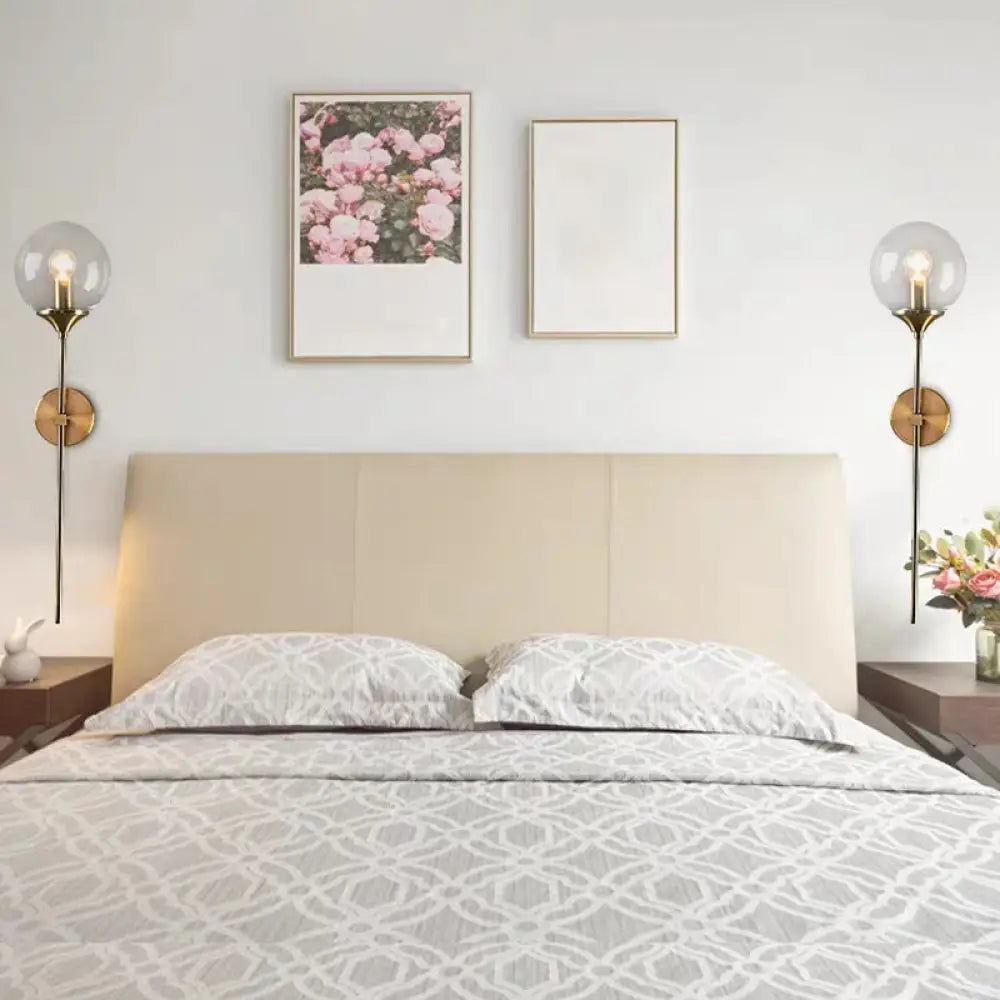 DecorBites™ Postmodern Brass Pencil Arm Wall Lamp Sconce with Ball Glass Shade