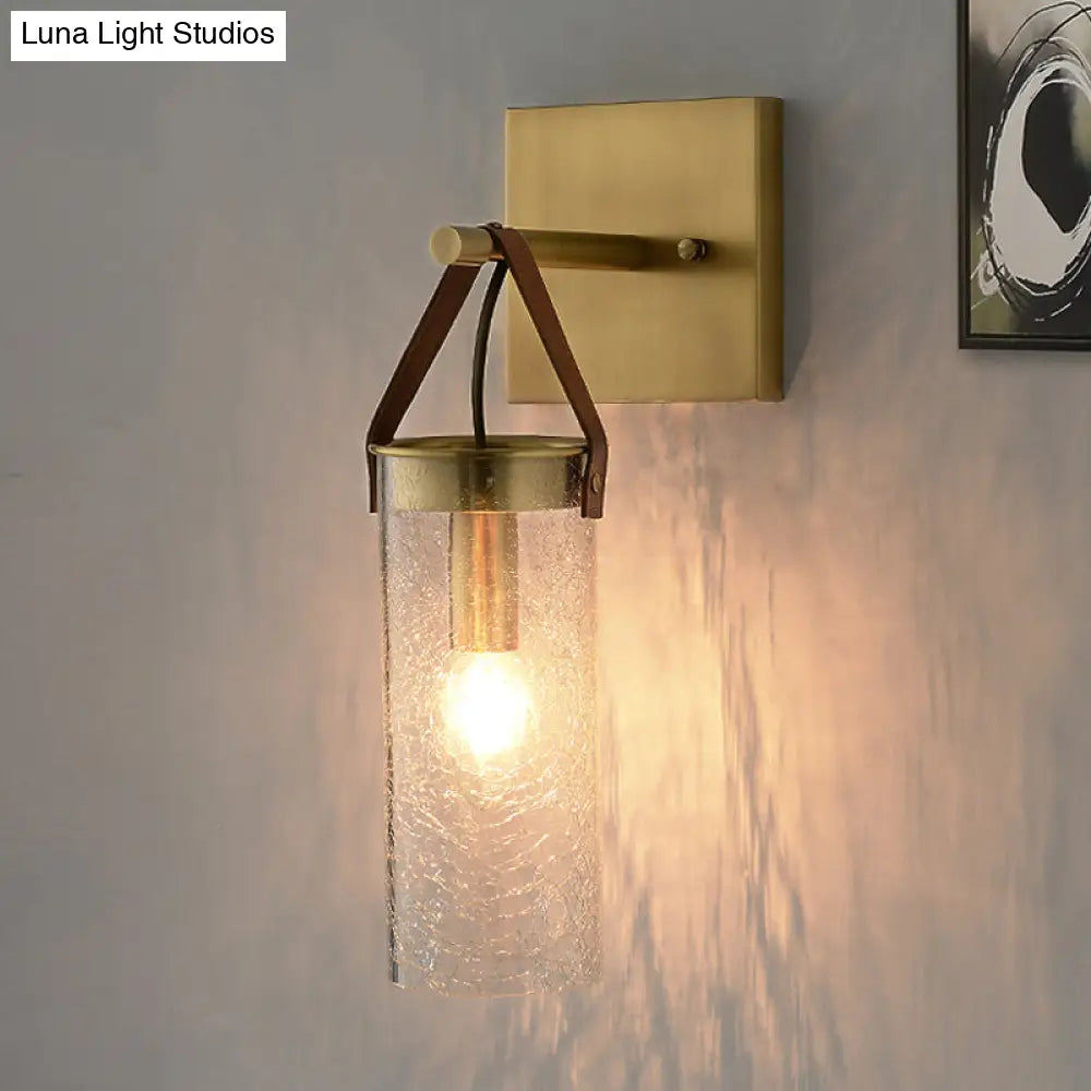 DecorBites™ Postmodern Brass Wall Mounted Sconce with Clear Crack Glass - Stylish 1-Head Dining Room Lamp