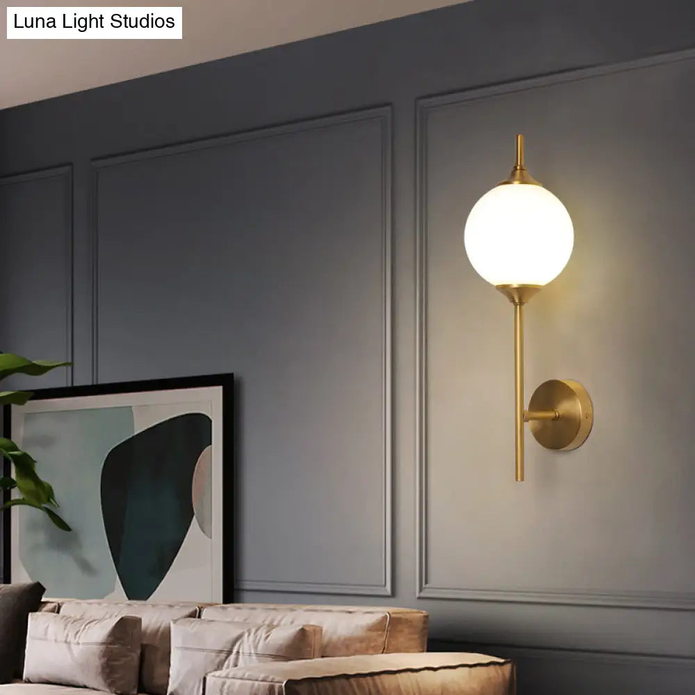 DecorBites™ Postmodern Brass Wall Sconce: White Glass Geometric Wall Lighting for Living Room