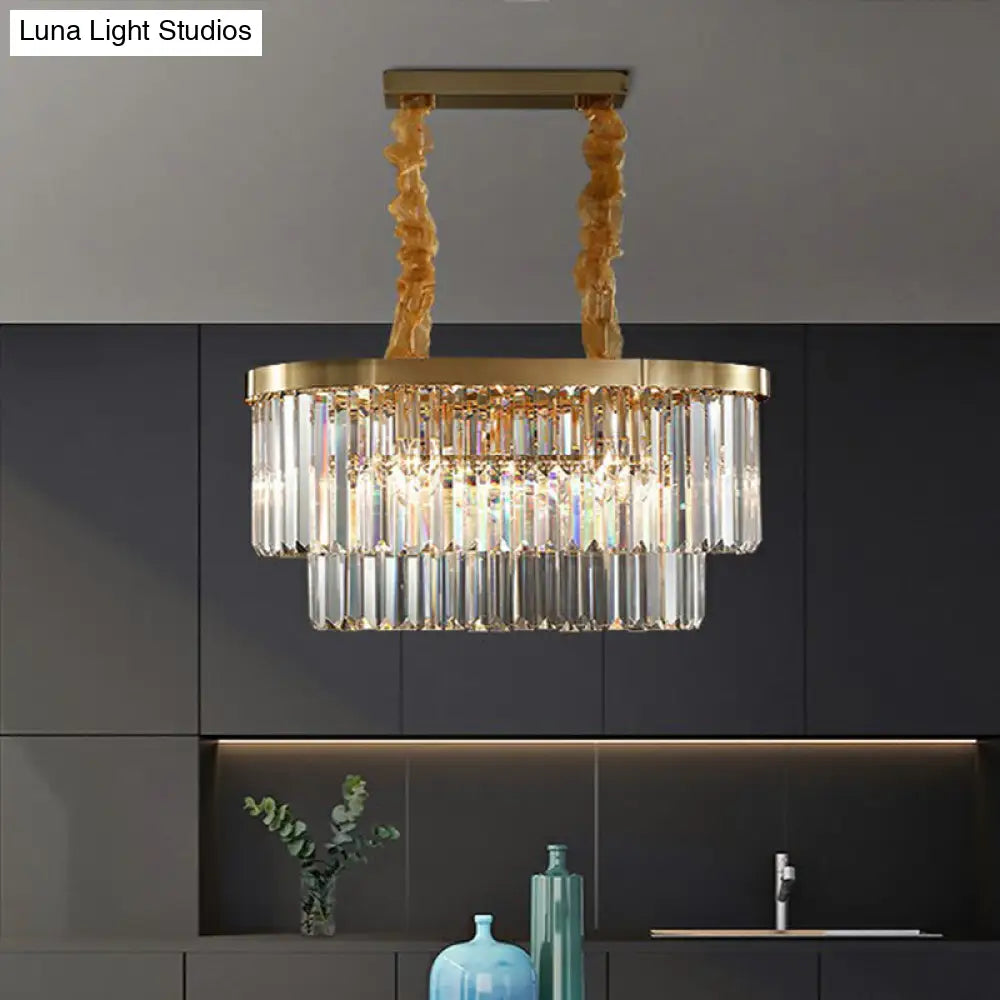 DecorBites™ Postmodern Clear Crystal Rod Pendant Light for Dining Room in Brass Finish