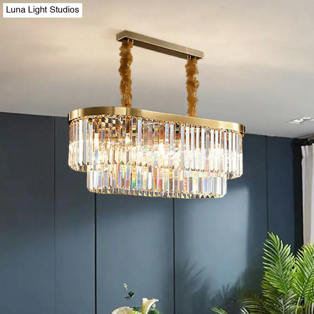 DecorBites™ Postmodern Clear Crystal Rod Pendant Light for Dining Room in Brass Finish