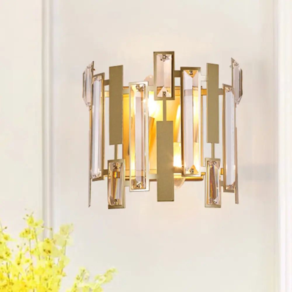 DecorBites™ Postmodern Crystal Block Wall Light Fixture: 1 Light Gold Wall Mount for Living Room