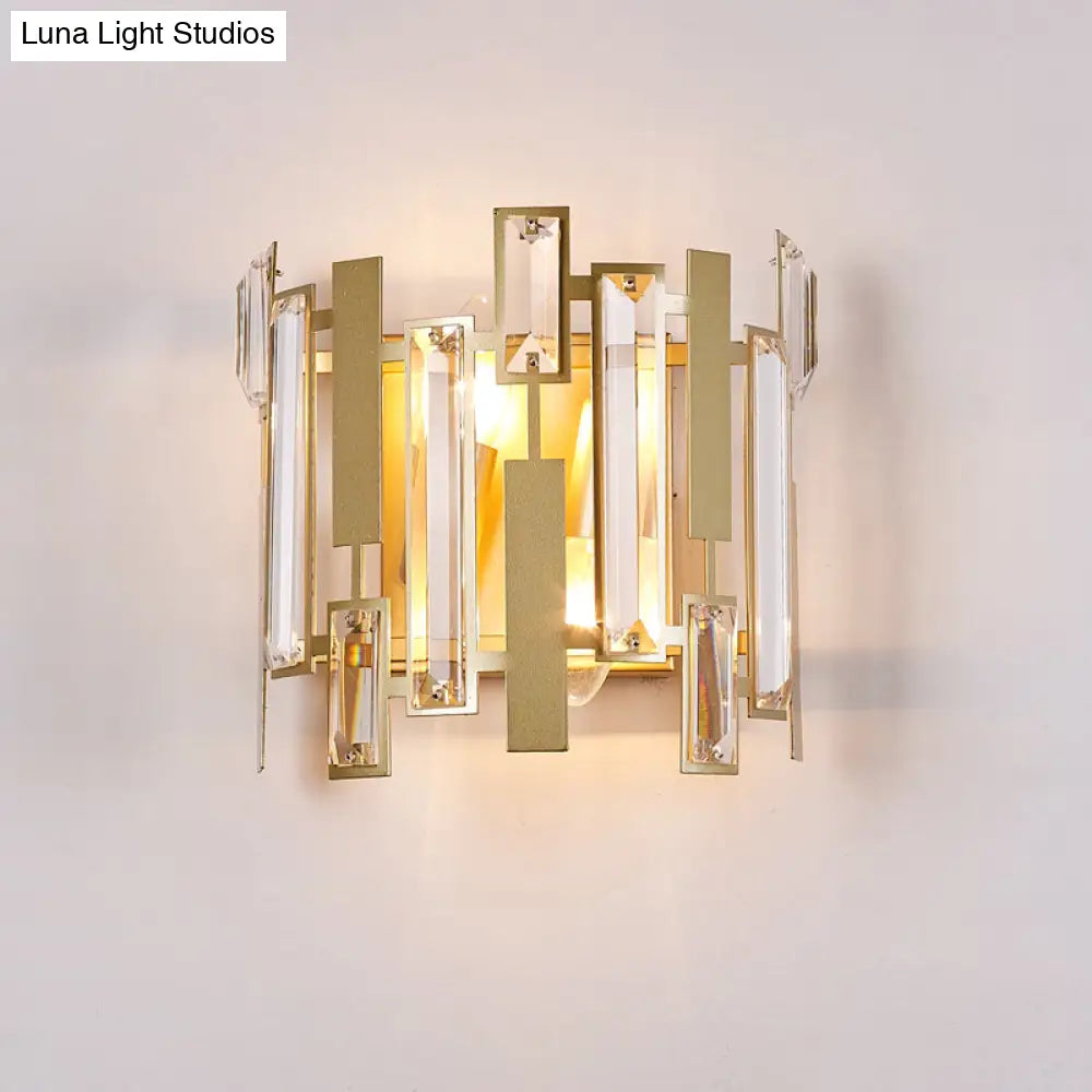 DecorBites™ Postmodern Crystal Block Wall Light Fixture: 1 Light Gold Wall Mount for Living Room