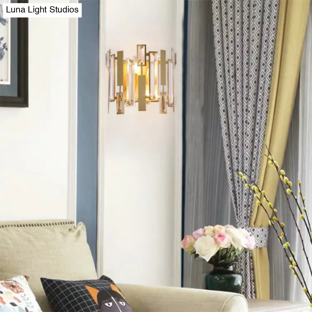 DecorBites™ Postmodern Crystal Block Wall Light Fixture: 1 Light Gold Wall Mount for Living Room