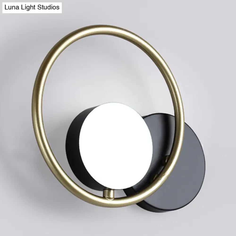 DecorBites™ Postmodern Gold and Black Ring Wall Mounted Sconce Lamp - 1-Light Metallic Fixture