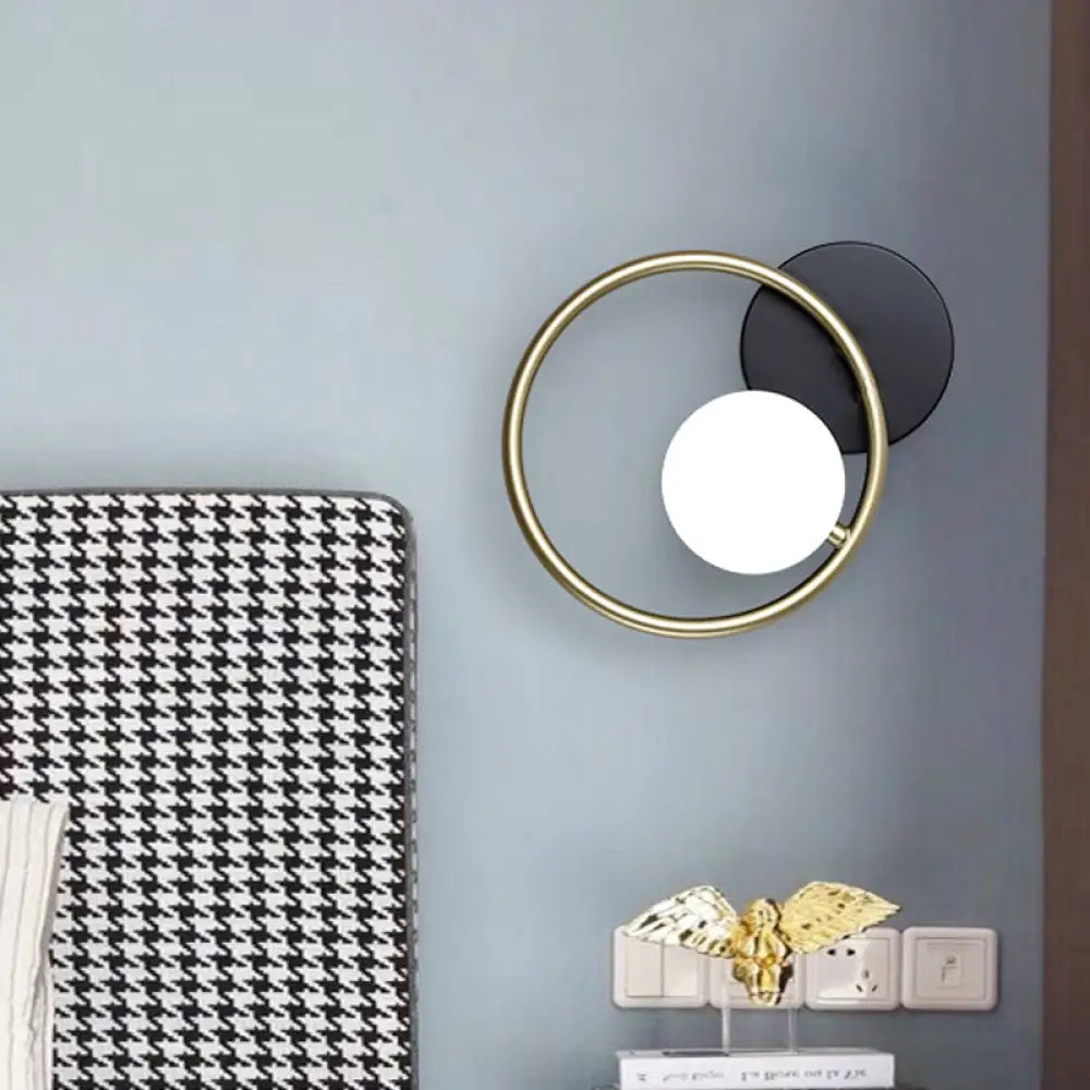 DecorBites™ Postmodern Gold and Black Ring Wall Mounted Sconce Lamp - 1-Light Metallic Fixture