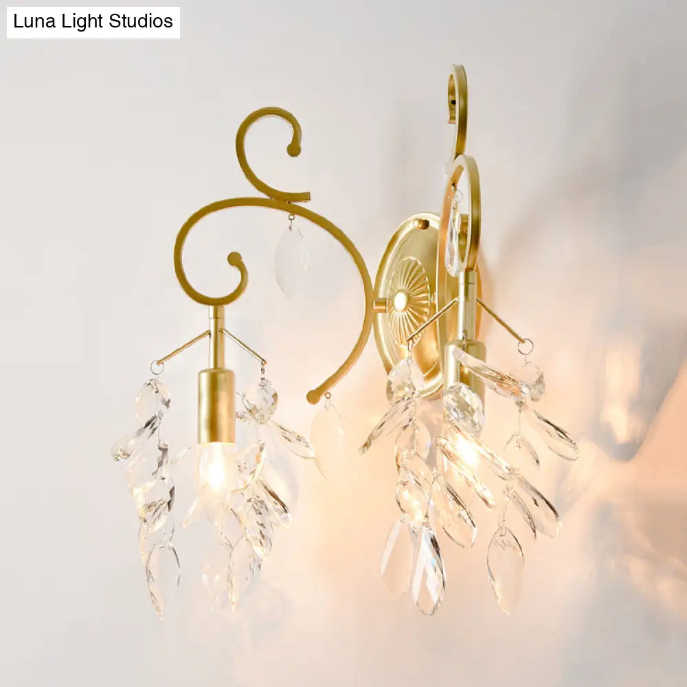 DecorBites™ Postmodern Gold Curve Arm Sconce Light Fixture with Crystal Drip - 2 Light Wall-Mount