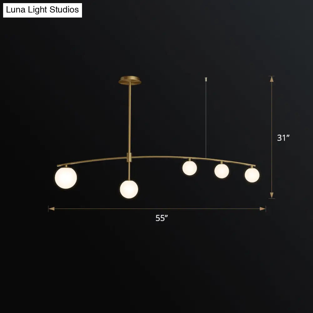 DecorBites™ Postmodern Gold Island Pendant Light with Frosted White Glass Orb Shape