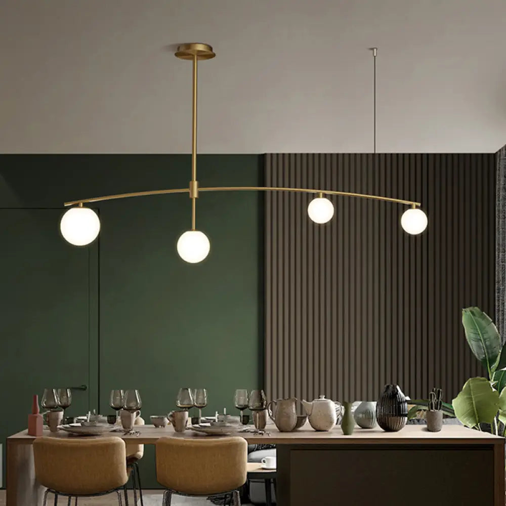 DecorBites™ Postmodern Gold Island Pendant Light with Frosted White Glass Orb Shape