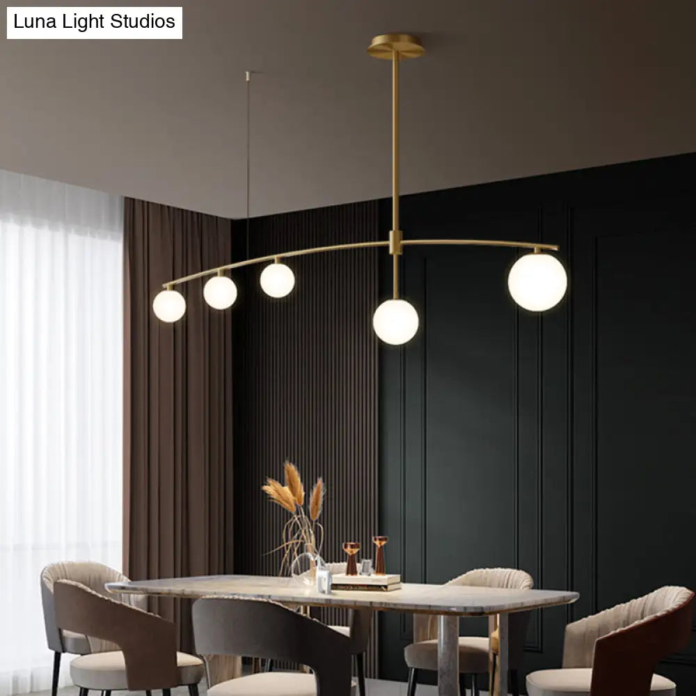 DecorBites™ Postmodern Gold Island Pendant Light with Frosted White Glass Orb Shape