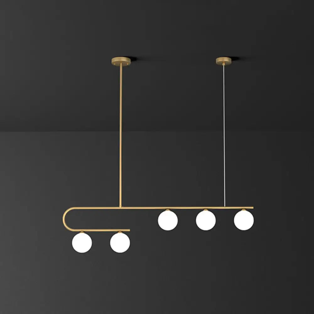 DecorBites™ Postmodern Gold Linear Island Pendant Light with Ivory Ball Glass - LED Hanging Lamp