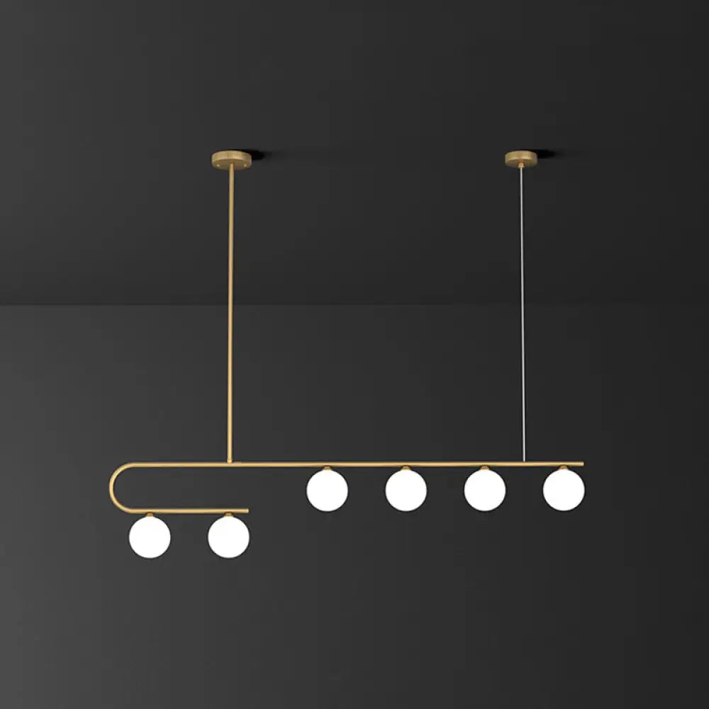 DecorBites™ Postmodern Gold Linear Island Pendant Light with Ivory Ball Glass - LED Hanging Lamp