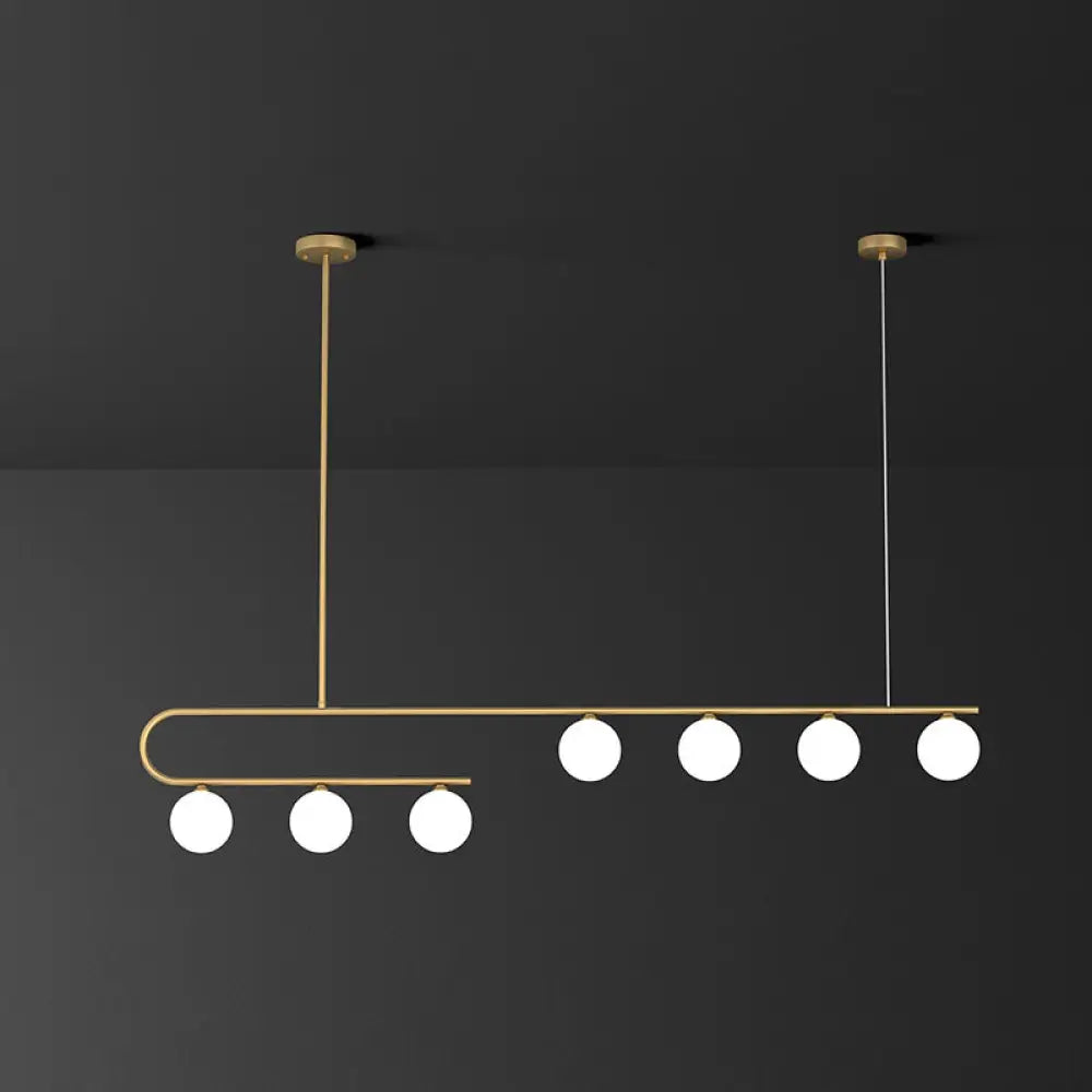 DecorBites™ Postmodern Gold Linear Island Pendant Light with Ivory Ball Glass - LED Hanging Lamp